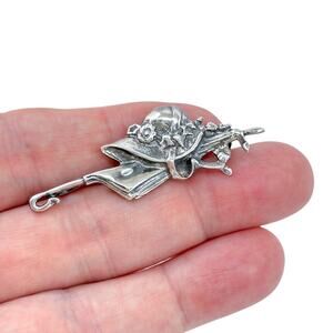 Bonnet Umbrella Brooch | Vintage Floral Design | Sterling Silver 925